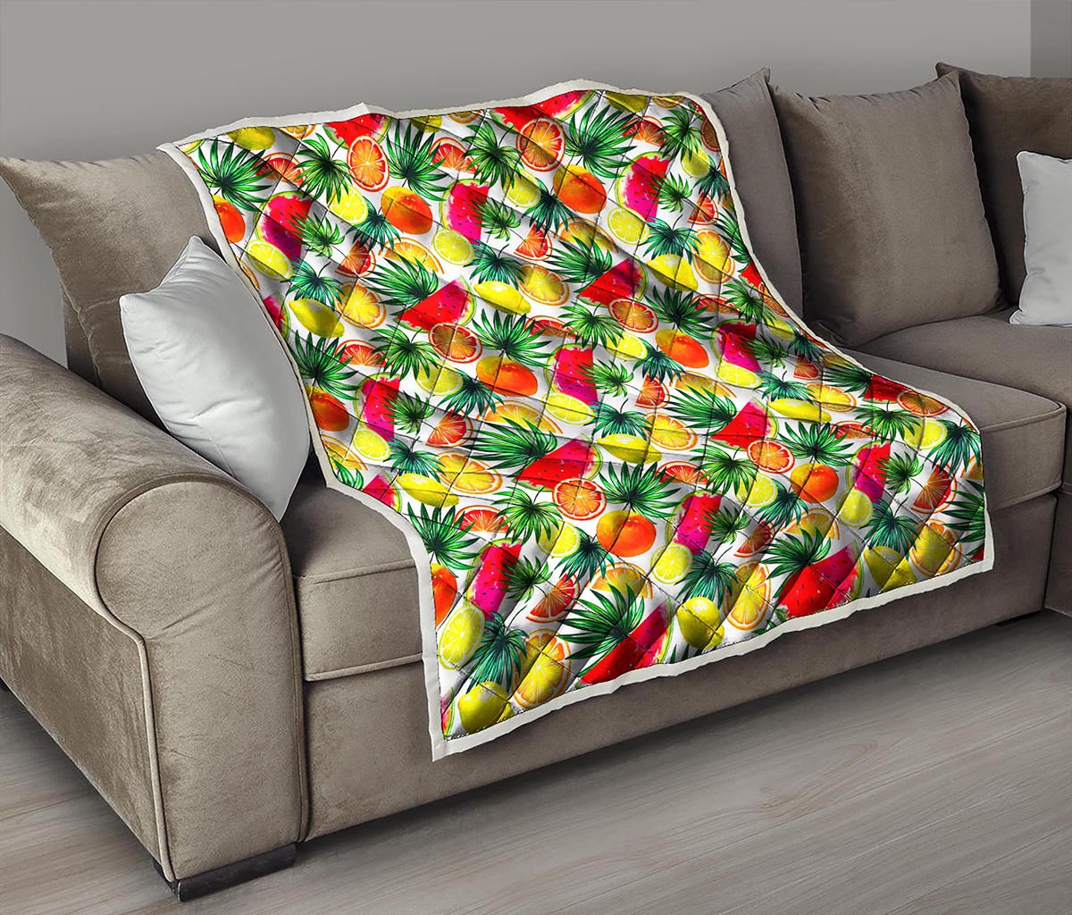 Tropical Fruit Leaf Pattern Print Quilt