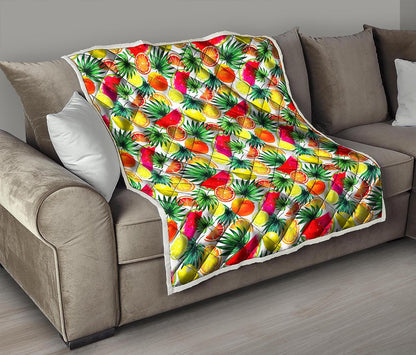 Tropical Fruit Leaf Pattern Print Quilt