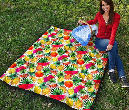 Tropical Fruit Leaf Pattern Print Quilt