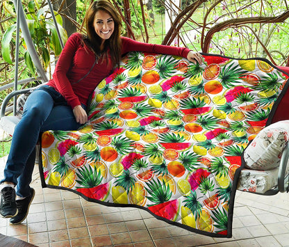 Tropical Fruit Leaf Pattern Print Quilt