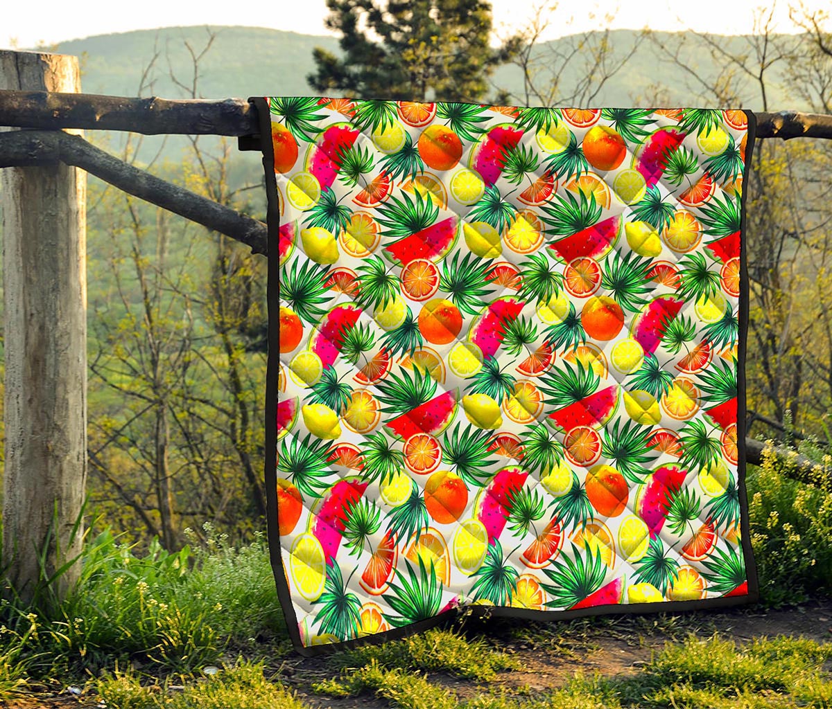 Tropical Fruit Leaf Pattern Print Quilt