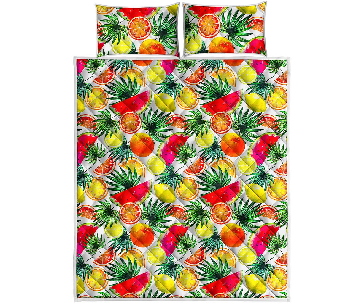 Tropical Fruit Leaf Pattern Print Quilt Bed Set