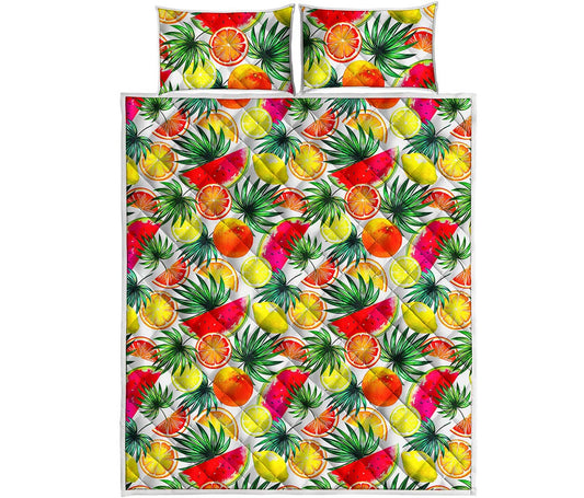 Tropical Fruit Leaf Pattern Print Quilt Bed Set