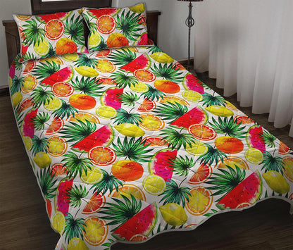 Tropical Fruit Leaf Pattern Print Quilt Bed Set