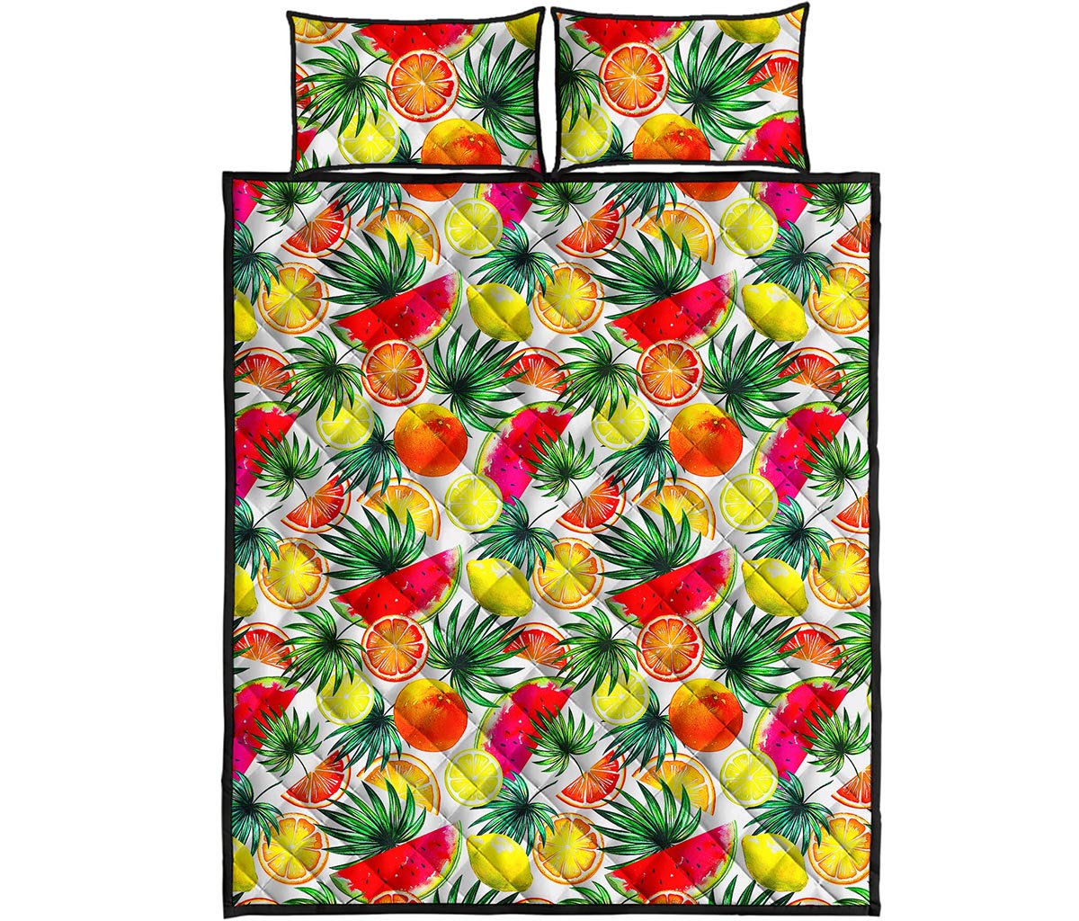 Tropical Fruit Leaf Pattern Print Quilt Bed Set