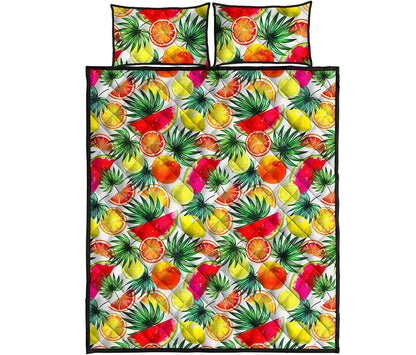 Tropical Fruit Leaf Pattern Print Quilt Bed Set