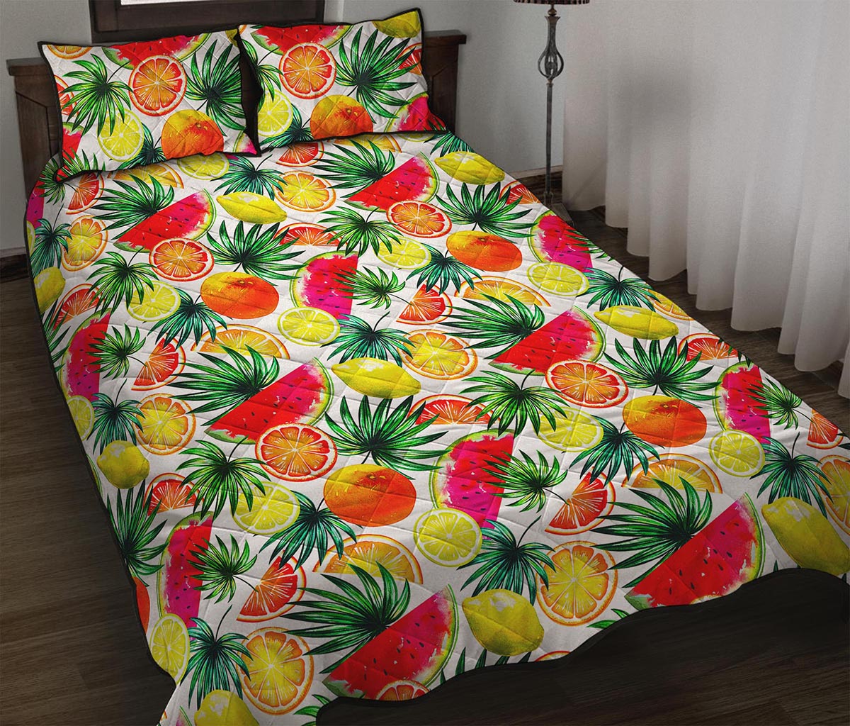 Tropical Fruit Leaf Pattern Print Quilt Bed Set