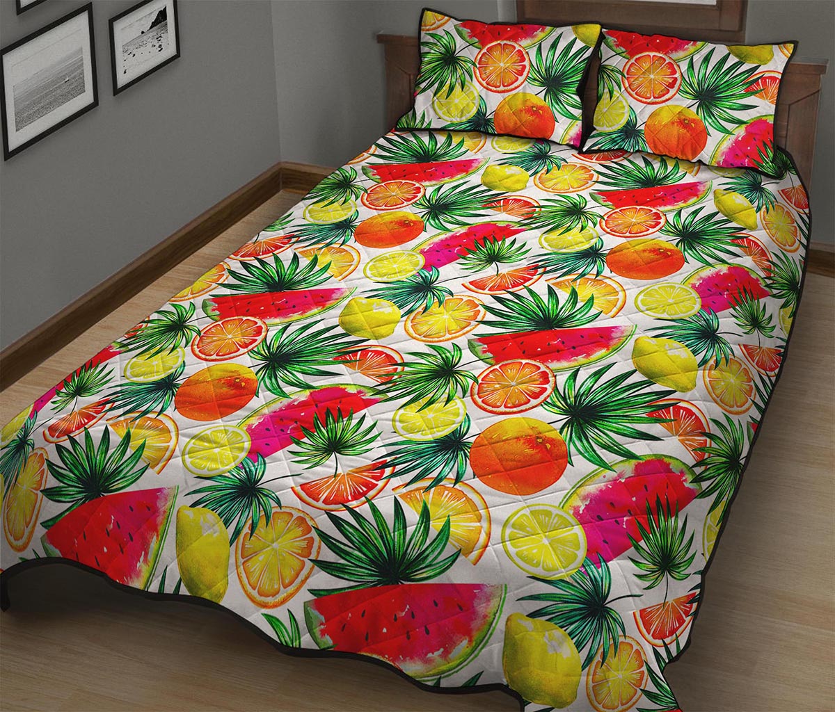 Tropical Fruit Leaf Pattern Print Quilt Bed Set