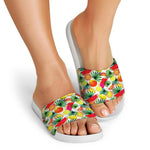 Tropical Fruit Leaf Pattern Print White Slide Sandals