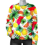 Tropical Fruit Leaf Pattern Print Women's Crewneck Sweatshirt GearFrost