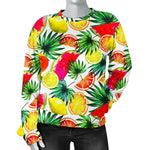 Tropical Fruit Leaf Pattern Print Women's Crewneck Sweatshirt GearFrost