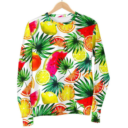 Tropical Fruit Leaf Pattern Print Women's Crewneck Sweatshirt GearFrost