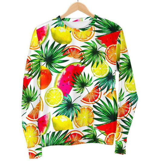 Tropical Fruit Leaf Pattern Print Women's Crewneck Sweatshirt GearFrost