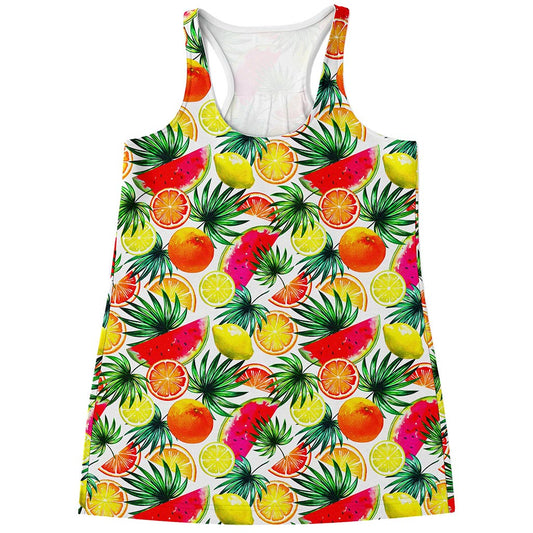 Tropical Fruit Leaf Pattern Print Women's Racerback Tank Top