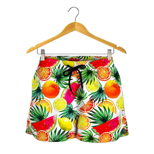 Tropical Fruit Leaf Pattern Print Women's Shorts