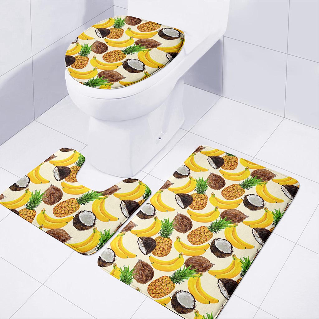 Tropical Fruits Pattern Print 3 Piece Bath Mat Set
