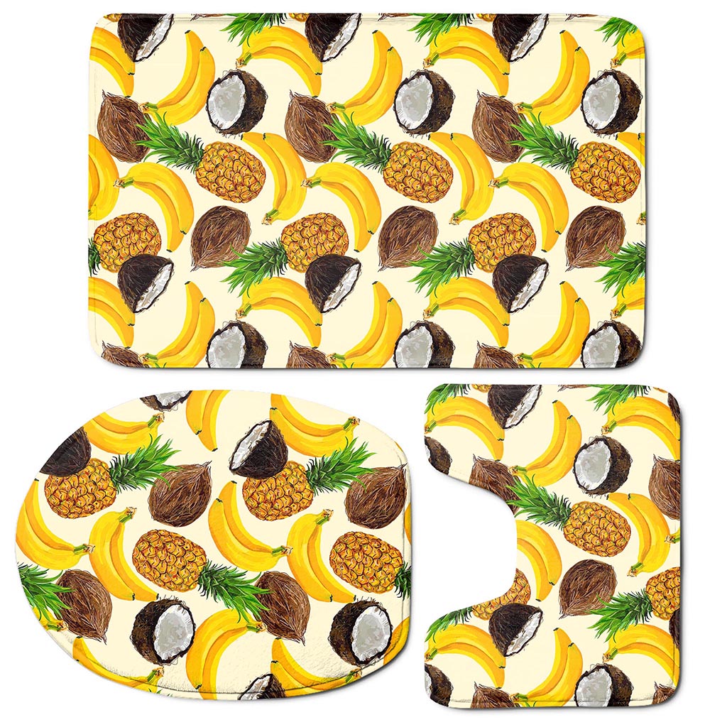 Tropical Fruits Pattern Print 3 Piece Bath Mat Set