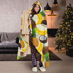 Tropical Fruits Pattern Print Hooded Blanket