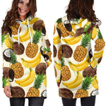 Tropical Fruits Pattern Print Hoodie Dress GearFrost