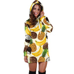 Tropical Fruits Pattern Print Hoodie Dress GearFrost