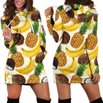 Tropical Fruits Pattern Print Hoodie Dress GearFrost