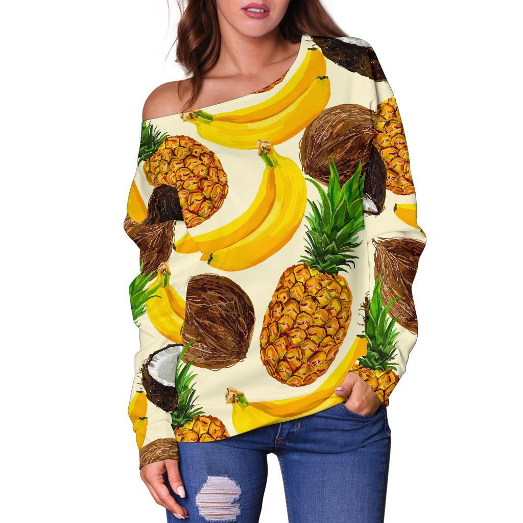 Tropical Fruits Pattern Print Off Shoulder Sweatshirt GearFrost