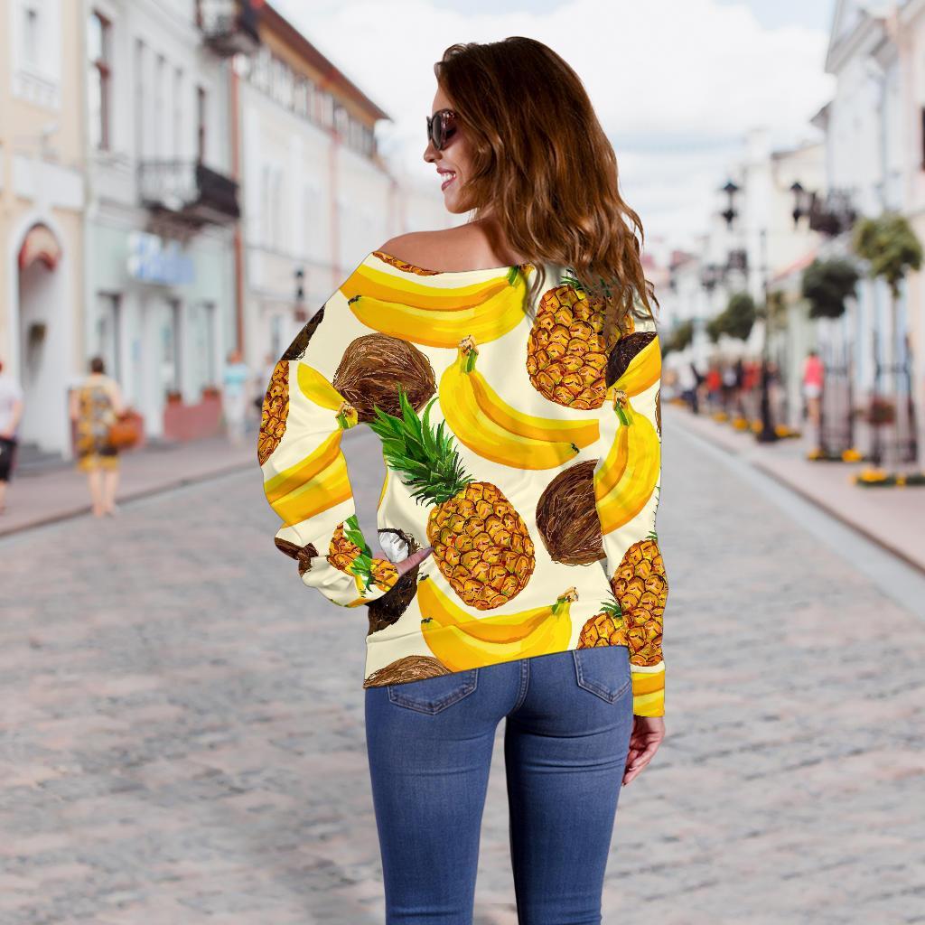 Tropical Fruits Pattern Print Off Shoulder Sweatshirt GearFrost