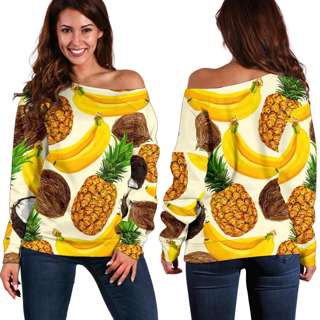 Tropical Fruits Pattern Print Off Shoulder Sweatshirt GearFrost