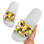 Tropical Fruits Pattern Print White Slide Sandals