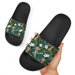 Tropical Giraffe Pattern Print Black Slide Sandals