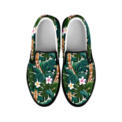 Tropical Giraffe Pattern Print Black Slip On Shoes
