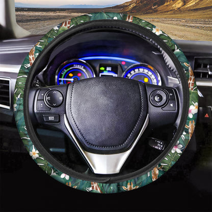 Tropical Giraffe Pattern Print Car Steering Wheel Cover