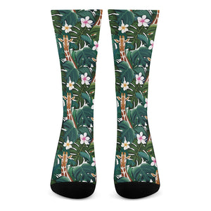 Tropical Giraffe Pattern Print Crew Socks