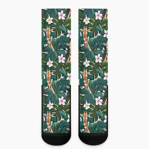Tropical Giraffe Pattern Print Crew Socks