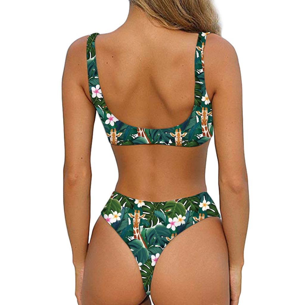 Tropical Giraffe Pattern Print Front Bow Tie Bikini