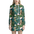 Tropical Giraffe Pattern Print Pullover Hoodie Dress