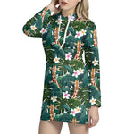 Tropical Giraffe Pattern Print Hoodie Dress