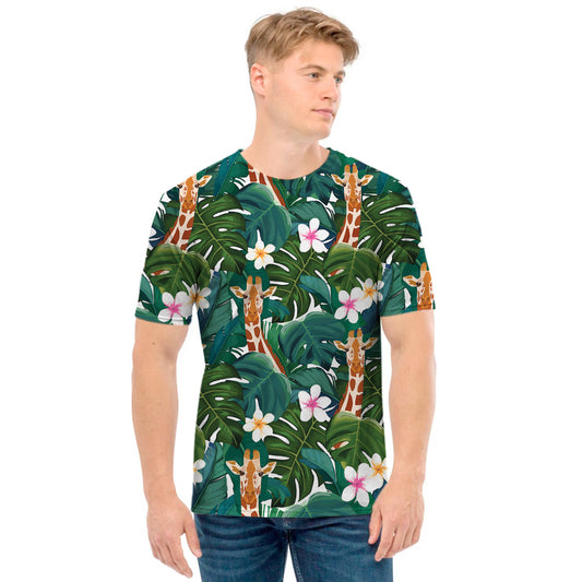 Tropical Giraffe Pattern Print Men's T-Shirt