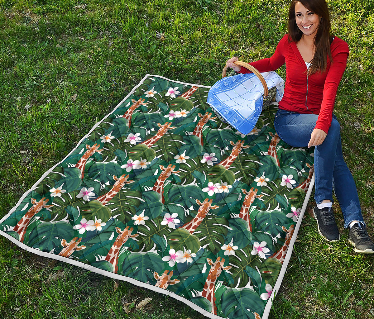 Tropical Giraffe Pattern Print Quilt