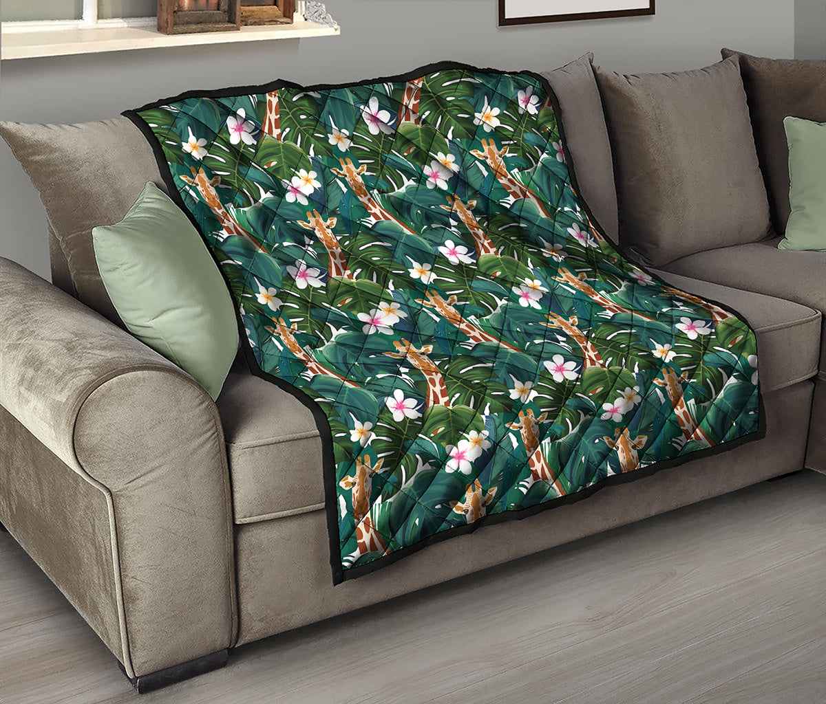Tropical Giraffe Pattern Print Quilt