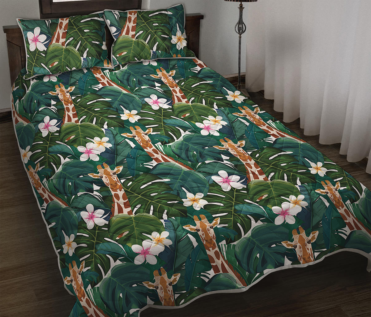Tropical Giraffe Pattern Print Quilt Bed Set