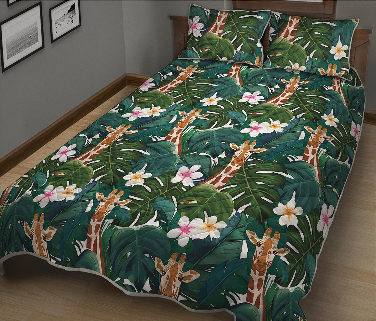Tropical Giraffe Pattern Print Quilt Bed Set