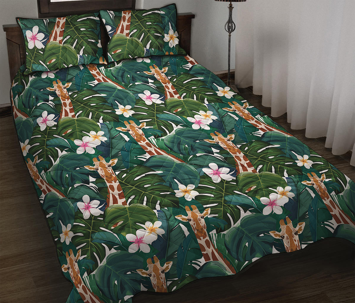 Tropical Giraffe Pattern Print Quilt Bed Set