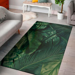 Tropical Green Leaves Print Area Rug