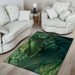 Tropical Green Leaves Print Area Rug