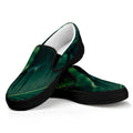 Tropical Green Leaves Print Black Slip On Sneakers