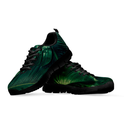 Tropical Green Leaves Print Black Sneakers