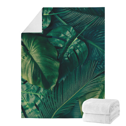 Tropical Green Leaves Print Blanket