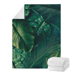Tropical Green Leaves Print Blanket