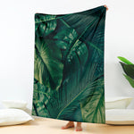 Tropical Green Leaves Print Blanket